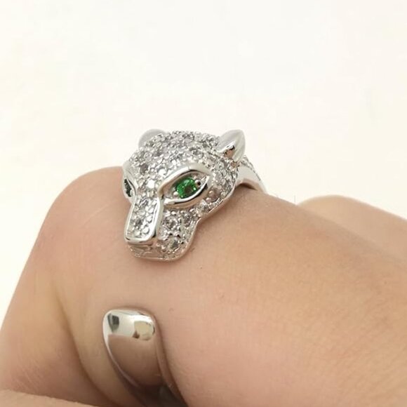 Neiman Marcus 925 Sterling Silver-Plated Pavé Cubic Zirconia Leopard Ring - Picture 2 of 5